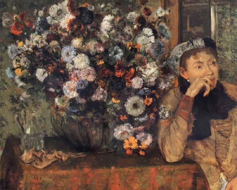 A Woman with Chrysanthemums, Germain Hilaire Edgard Degas